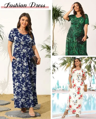 Vista 4 de Bishuige - Vestido largo de verano con bolsillos para mujer, tallas extragrandes de XL a 6X