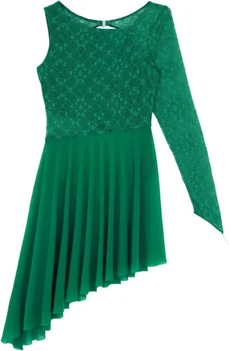 Vista 4 de renvena Disfraz de ballet para mujer y niña, de manga larga, asimétrico, vestido de leotardo