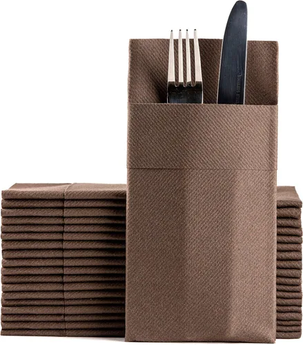 Vista 23 de Servilletas de papel desechables azul bebé con bolsillo incorporado para cubiertos, servilletas de tacto de lino absorbentes para cocina, baño