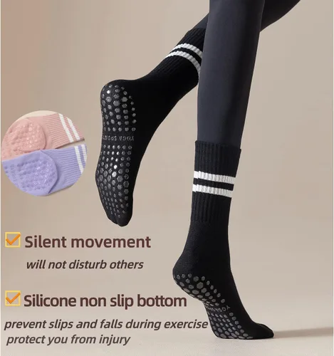 Vista 6 de Calcetines de yoga antideslizantes para mujer con agarre para pilates, calcetines de hospital para mujer Barre Grippy