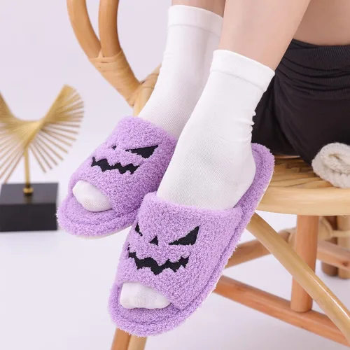 Vista 4 de shevalues Pantuflas de tela de rizo con punta abierta para mujer, pantuflas de espuma viscoelástica