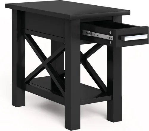 Vista 4 de SIMPLIHOME Kitchener - Mesa auxiliar cuadrada de madera maciza de 21 pulgadas de ancho, color marrón Contemporary accent table with X-design, a