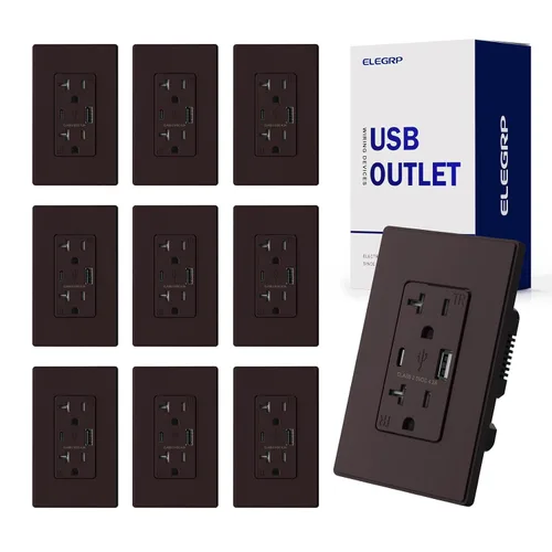 Vista 35 de ELEGRP Cargador USB de pared, receptáculo USB con puertos USB tipo A y tipo C, enchufe dúplex de 15 amperios resistente a manipulaciones NEMA 5-15R