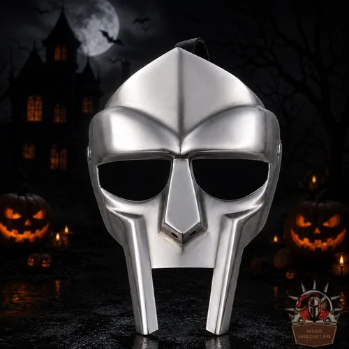 Vista 6 de Super Gladiator - Casco forjado a mano Sca-LARP romano griego Mf Doom plateado, tamaño estándar para adultos
