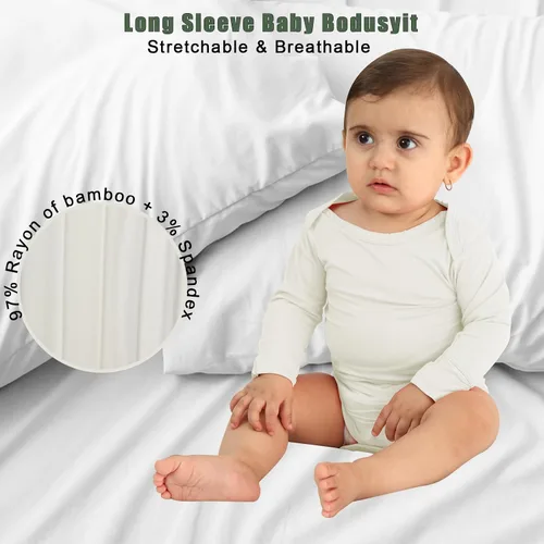 Vista 3 de Rayón de bambú bebé body para niñas niños manga larga durmientes con puños de manoplas