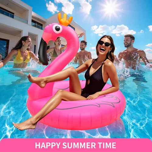 Vista 4 de Flotador inflable gigante de flamenco para piscina, 42 pulgadas, flotador de piscina de flamenco rosa para fiesta con válvulas rápidas, flotadores