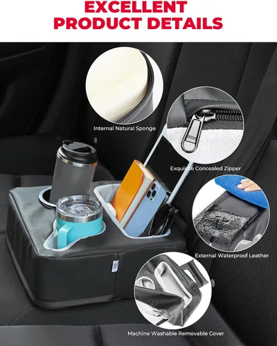 Vista 4 de KEMIMOTO Portavasos de asiento trasero para automóvil, portavasos para sofá, organizador para auto, camión, barco, bandeja expansora para sofá, cama