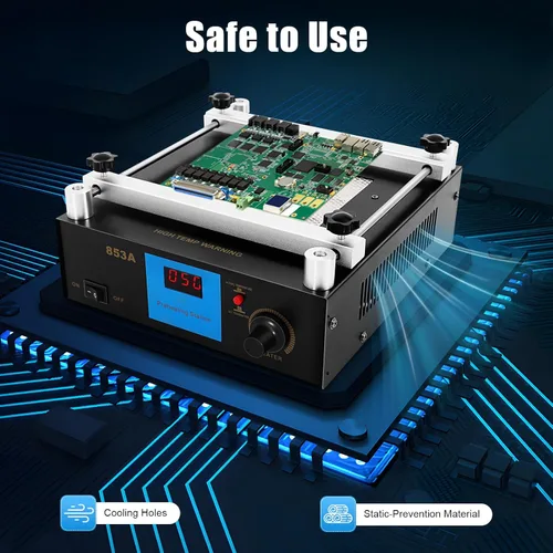 Vista 6 de 853A 600W IR Precalentamiento Estación de retrabajo PCB Precalentador infrarrojo BGA Rework Placa caliente Precalentamiento horno Soldador 122.0