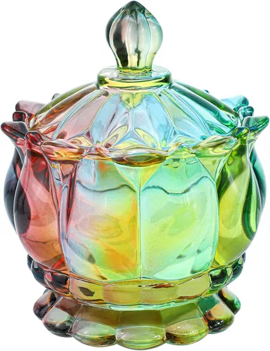 Vista 16 de SOCOSY Tarro de boticario de vidrio transparente en relieve con tapa, Tarro de dulces Tarro de buffet de dulces de boda Caja de joyería de cristal