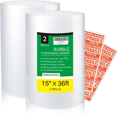 Vista 10 de 1 rollo de 30.5 cm x 10.97 m de envoltura de burbujas de nylon perforada para cajas de mudanza, suministros de acolchado para envío Wanguagua