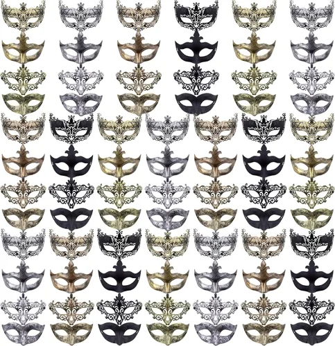 Vista 8 de FEQO 80 máscaras venecianas antiguas vintage para hombres y mujeres