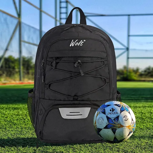 Vista 6 de WOLT - Mochila para balón de fútbol juvenil, bolsa deportiva con soporte para balón y compartimento para zapatos, para fútbol, fútbol americano