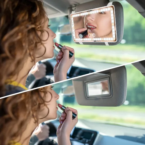 Vista 5 de Espejo de tocador para visera de automóvil con luces, 2 piezas de accesorios recargables de espejo de maquillaje para automóvil, regalos
