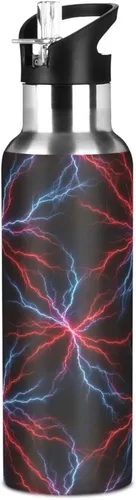 Vista 8 de Insulated Water Bottle 32 Oz, BPA-Free Sport Water Bottle Insulated for Gym Outdoor Travel School, Red Blue Electric Lightning