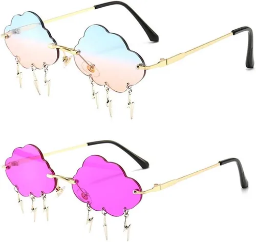 Vista 14 de ENTHYI Cloud Lightning - Lentes de sol para mujeres/hombres, sin marco, para fiesta, sin montura Negro