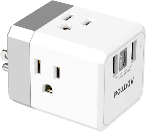 Vista 8 de Cruise Ship Essentials, divisor de salida de 3 lados con 3 puertos USB (1 USB C) cargador de pared USB, extensor de salida para el hogar, oficina