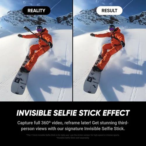 Vista 6 de Insta360 X5 - Cámara de acción impermeable de 360 con sensores de 1/1.28 pulgadas, video HDR 8K 360, foto de 72 MP, lente única 4K60fps, rendimiento