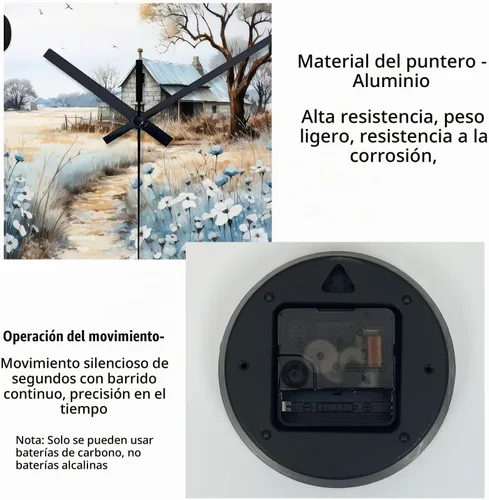 Vista 7 de XNM Reloj de pared redondo para cocina, funciona con pilas, reloj de pared rústico de 10 pulgadas con flores azules, reloj de pared silencioso