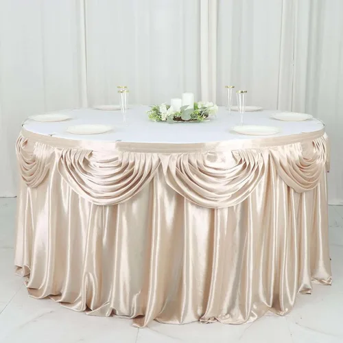 Vista 9 de Efavormart - Falda de mesa de satén beige para cocina, comedor, catering, boda, fiesta de cumpleaños, decoración de eventos, 14 pies