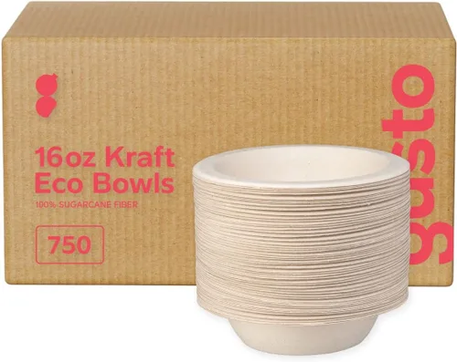 Vista 10 de GUSTO Platos de papel kraft resistentes de 9 pulgadas – [caja de 500], platos de caña de azúcar desechables 100% compostables y biodegradables