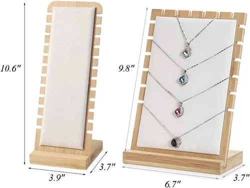 Vista 5 de Soportes de exhibición de collares para venta de collares, almacenamiento de joyas, juego de almacenamiento de 3 piezas (beige)