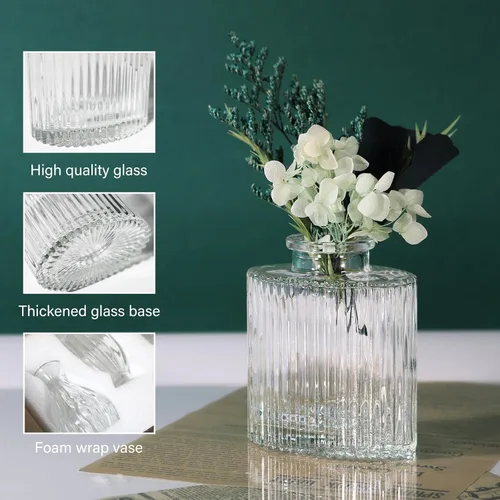 Vista 11 de Juego de 4 jarrones de cristal, 4 tamaños de florero pequeño para decoración de mesa de fiesta o hogar
