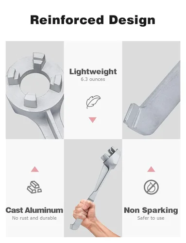 Vista 2 de Mellbree - Llave de tapón de aluminio - Herramienta para abrir barriles de galones de 10, 15, 20, 30, 50, 55 galones - Se ajusta a tapas de bung