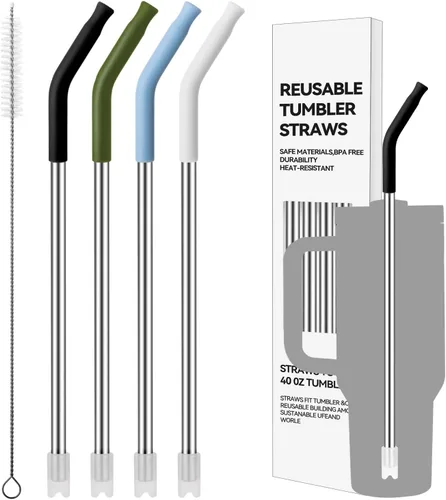 Vista 12 de 4 popotes de acero inoxidable reutilizables para vaso Yeti de 20 onzas, pajitas de metal con puntas de silicona para vaso Stanley de 20 onzas y vaso