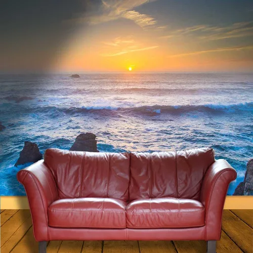 Vista 3 de Papel De Paredes Decorativo Costa Playa Papel Contacto Paisaje Marino Lavandería No Necesita Pegamento Extra (Ancho) 137.8" X (H) 110