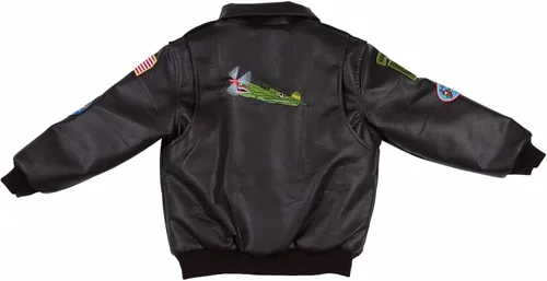 Vista 2 de Up and Away Chaqueta bomber infantil de peso medio de la Segunda Guerra Mundial (WWII) en color marrón con 7 parches y 2 bordados