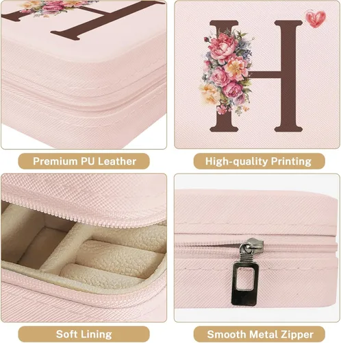 Vista 3 de Britown Organizador de joyas de viaje, collar y aretes, caja de joyería pequeña, regalos de cumpleaños para mujeres, mamá, hija, amiga, inicial H