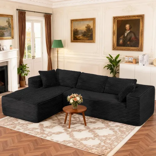 Vista 11 de COMHOMA - Sofá seccional modular de 105" con asiento profundo, sofá en forma de L tapizado en nube, brazos anchos, tela de corduroy, chaise lounge
