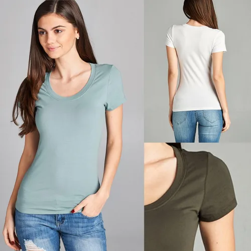 Vista 4 de Camiseta de manga corta Emmalise, para mujer, cuello redondo, paquete económico de tres piezas, tallas grandes, juvenil