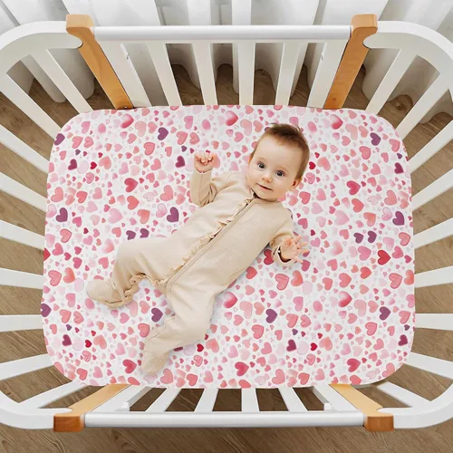 Vista 7 de Fitted Crib Sheets Hearts Valentine Mini Crib Sheets for Boy & Girl Toddler Mattress Sheets Playard Sheet 21216499