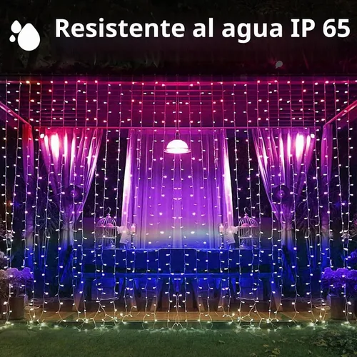 Vista 3 de 300 luces LED solares para cortina, para interiores y exteriores, luces solares de Navidad, para ventana de hadas, impermeables, parpadeantes, 8