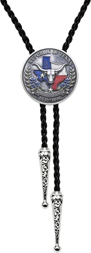 Vista 9 de BRBAM - Corbata de cuero estilo retro con diseño de vaquero occidental y estrella solitaria para hombre Estilo 3 - Bronce