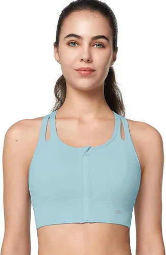 Vista 2 de Yvette Sujetadores deportivos para mujer de alto impacto con cremallera frontal, brasier deportivo de alto soporte, busto grande para entrenamiento