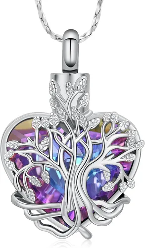 Vista 71 de Imrsanl Collar de urna de árbol de la vida con forma de corazón, joyería de cremación para hombres y mujeres, recuerdo, joyería conmemorativa
