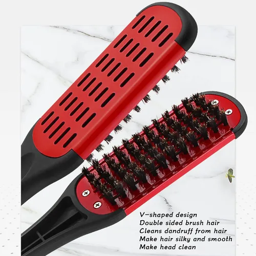 Vista 5 de Cepillo alisador de pelo, cepillo de doble cara para alisar la barba, cepillo profesional para barba, herramienta de peinado para alisar y estilos
