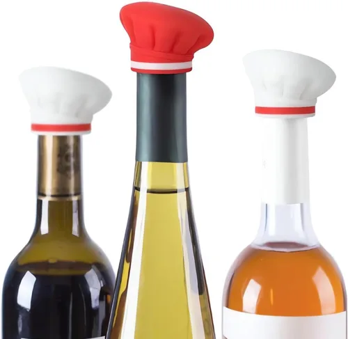 Vista 7 de Tapón de vino de silicona reutilizable de grado alimenticio, con forma de sombrero de chef, lindos accesorios de vino, accesorios de cocina