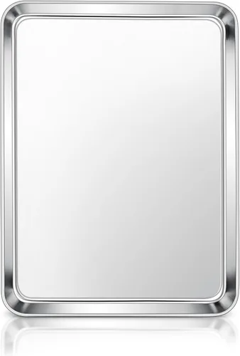 Vista 24 de E-far Mini bandeja para horno tostador, bandeja para hornear galletas de acero inoxidable de 9.4 x 7.3 pulgadas, bandeja pequeña de metal no tóxico