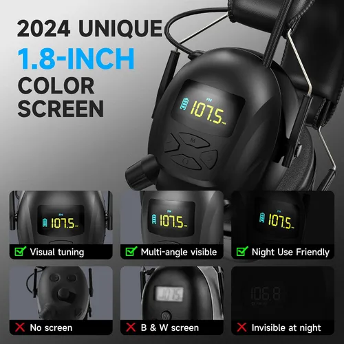 Vista 2 de Auriculares de protección auditiva con radio Bluetooth 5.4 AM/FM 2025 con pantalla digital retroiluminada/micrófono, tiempo de trabajo de 120 horas
