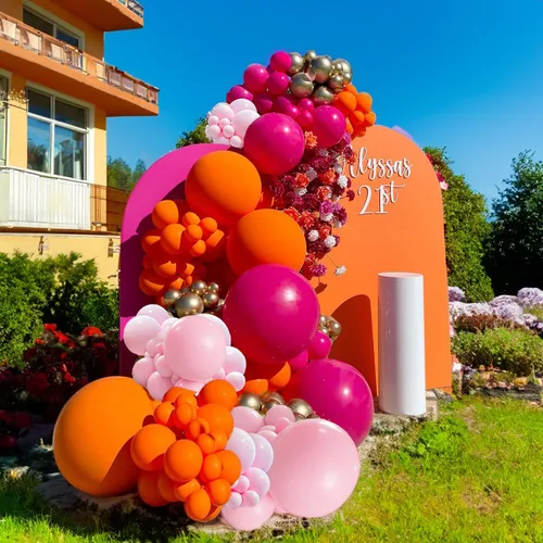 Vista 3 de Kit de guirnalda de globos de arco de globos de color rosa y naranja, globos de confeti dorado rosa intenso, globos magenta para verano tropical