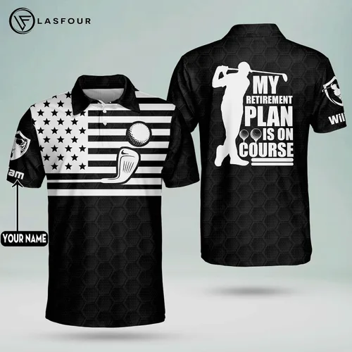 Vista 6 de LASFOUR Camisas de golf divertidas personalizadas para hombres, camisas de golf locas para hombres, camisas de golf con bandera de Estados Unidos