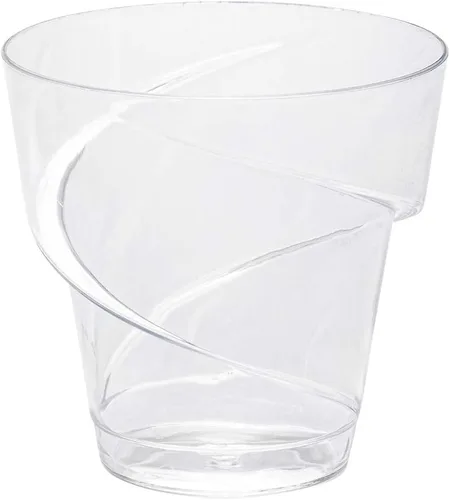 Vista 2 de Restaurantware Vasos de postre de 5 onzas, 100 mini tazas desechables para aperitivos, diseño redondo en espiral, tazas de plástico transparente