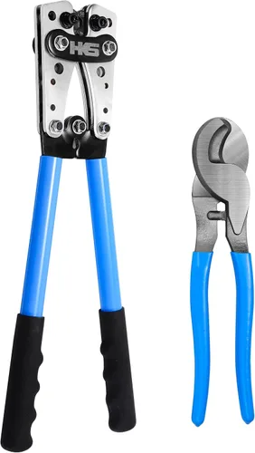Vista 7 de HKS Herramienta de prensado de terminales de cable de batería 10-1 AWG - Engarzadora de cable resistente para terminales de anillo Terminales