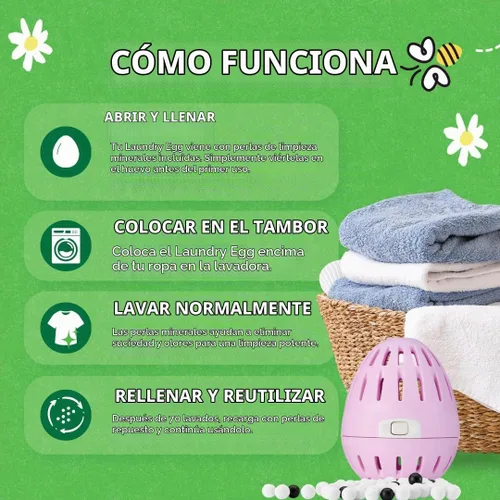 Vista 3 de Ecoegg Detergente para ropa sucia, 70 cargas, flor de primavera, piel sensible