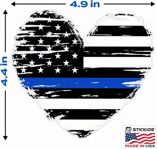 Vista 7 de Stickios Pegatina de la bandera estadounidense hecha jirones con forma de corazón de línea azul, fabricada en Estados Unidos