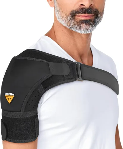 Vista 10 de FIGHTECH Soporte de hombro para manguito rotador desgarrado para hombres y mujeres - Soporte y alivio del dolor (Negro, Extra Pequeño)