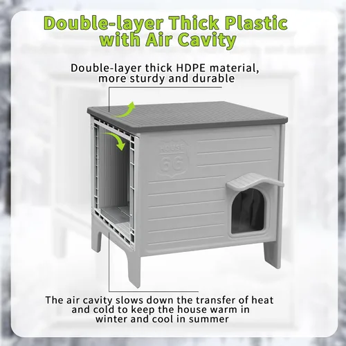 Vista 3 de Deblue Casa para Gatos de Exterior Resistente a la Intemperie Grande de Plástico Casas para Gatos con Puerta de Escape Interior Impermeable Refugio